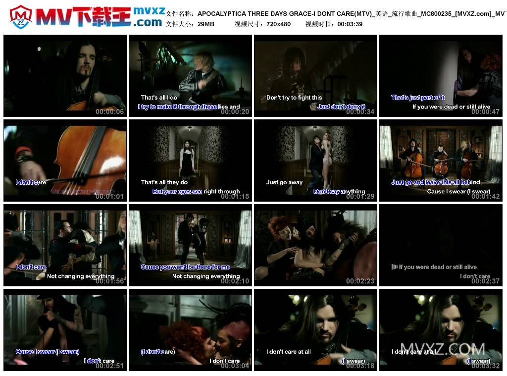 APOCALYPTICA THREE DAYS GRACE-I DONT CARE(MTV)_英语_流行歌曲_MC800235